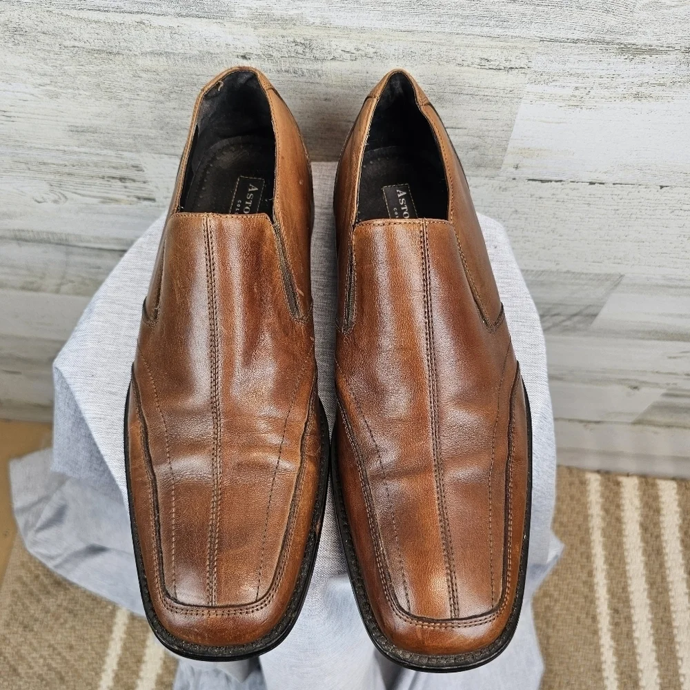 Aston Grey Collection Monterey Leather Loafers Mens Size 9 Cognac Slip On Dressy